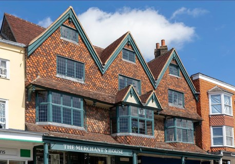 Historic building and museum, The Merchant's House, High Street in Marlborough, Wiltshire, England,