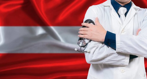 Austrian national health system, Medical professional holding sthetoscope isolated