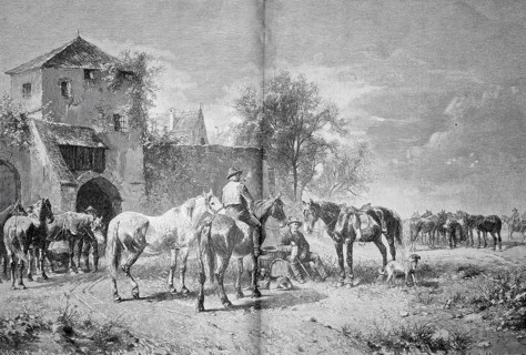 Horse market in Middle Franconia, Bavaria, around 1880, creates the atmosphere of a traditional,