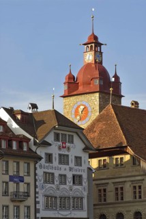 The historic clock tower in the old town of Lucerne, built from 1602 — 1604, Lucerne, Switzerland