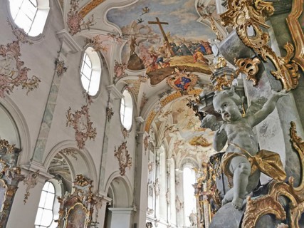 Angel fihur, Putto, in the monastery church of Mönchsdeggingen Abbey, former monastery of the