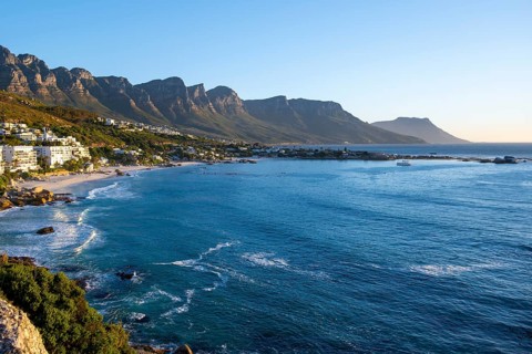 Beach at Clifton Beach, with Table Mountains, Blue Sea, Cape Town, South Africa