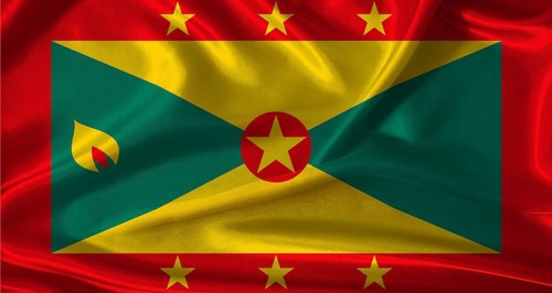 National flag of Grenada with cloth texture. Grenada flag with realistic texture background