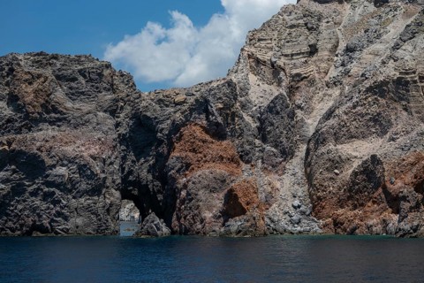 Cave, rocky coast of Lipari, Aeolian or Lipari Islands, Sicily, Southern Italy, Italy