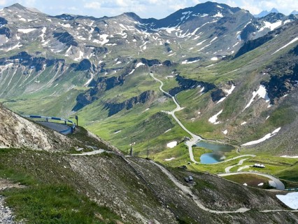 Lower right Fuscher Lacke small lake next to Grossglockner High Alpine Road in the Hohe Tauern in