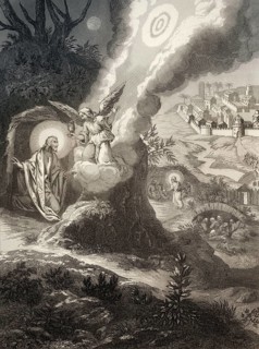 The Agony in the Garden of Gethsemane, New Testament, steel engraving 1853, digitally restored