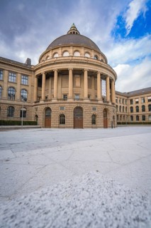 Historic building with large dome and columns in front of a cloudy sky, Zurich, Switzerland