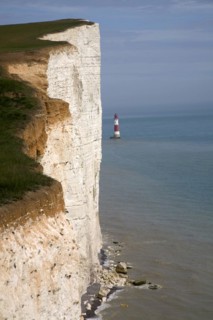 Beachy Head lighthouse and chalk cliffs, East Sussex, England, United Kingdom