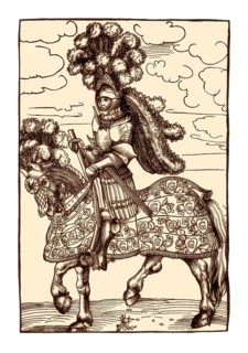 A knight on horseback in rich tournament armor by Lucas Cranach, facsimile of the 19th century