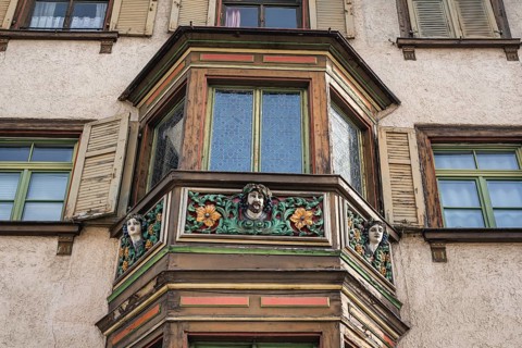 Detailed view of the former Gasthaus zum goldenen Becher in the historic old town of Rottweil,