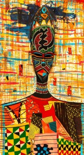 Ghanaian woman as a three-dimensional work of art by a Ghanaian artist, a colourful work of art on