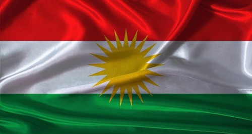 National flag of Kurdistan with cloth texture. Kurdistan flag with realistic texture background