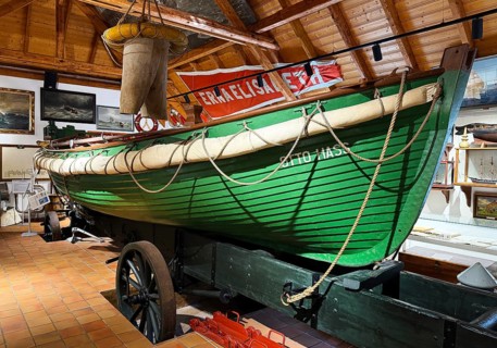 Otto Hass rowing lifeboat in the Dykhus local history museum, dike house on the North Sea island of