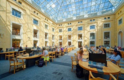 Reading room, covered courtyard, Bibliotheca Albertina, University Library of Leipzig University,