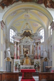 Baroque chancel with decorations built in 1627, interior view, handicrafts, Kreuzberg Church,