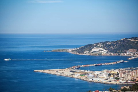 A ferry leaves the port of Ceuta heading to Algeciras, Spain, North Africa