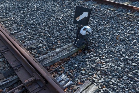 Switch with handweight and switch signal, German Steam Locomotive Museum, Neuenmarkt, Upper