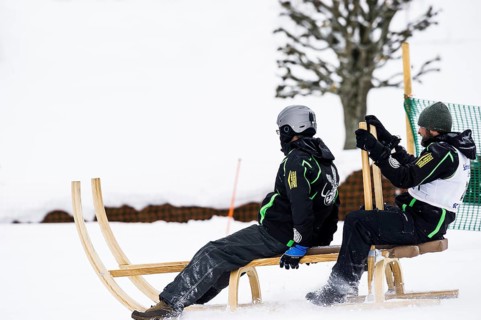 Horn sled racing, Waldau, Black Forest, Baden-Württemberg, Germany