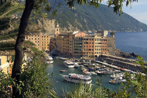 View over the coast of Camogli on the Ligurian coast, northwestern Italy