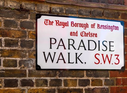 Street sign for Parade Walk, Royal Borough of Kensington and Chelsea, London SW3, England, UK