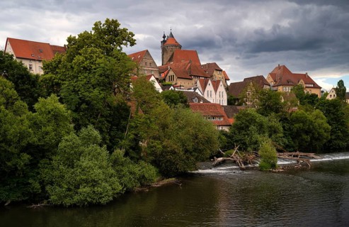 View of Obere Burg, Schochenturm, Altstadt, Besigheim an der Enz, Neckar, Baden-Württemberg,