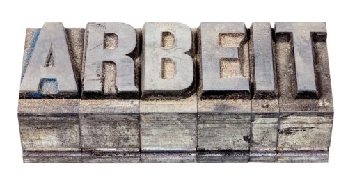 Hot metal printing setting, old letters made of lead for letterpress printing, Lettern aus dem