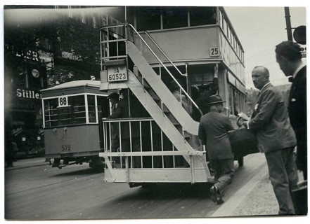 Berlin, Mitte, Friedrichstr., bus line 25, bus stop, men, double-decker bus, man in suit, tram in
