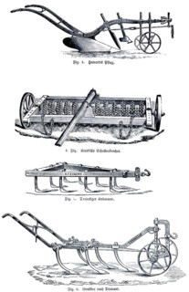 Agricultural tools, Howard's plough, Kroskills plaice breaker, triangular manifold, Tennant