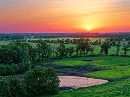 Sunset over the countryside near Dannefeld in the UNESCO Biosphere Reserve Drömling Saxony-Anhalt