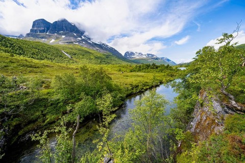 Mountain landscape and river, Innerdalen high valley, Trollheimen Mountain Area, Sunndal, Møre og