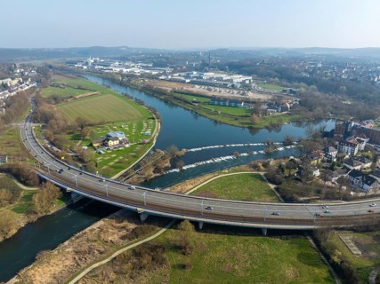Hattingen, North Rhine-Westphalia, Germany - urban landscape on the Ruhr, Ruhr promenade, in front