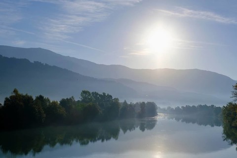 Drau in the morning light, Olsach near Spittal an der Drau, Drautal, Carinthia, Austria