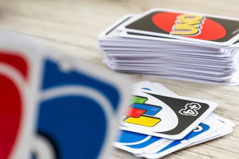 Close-up of the popular card game UNO