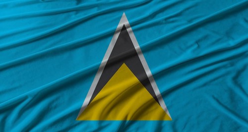 Saint Lucia flag waving. Flag of Saint Lucia with cloth texture