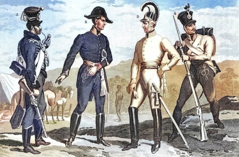 Traditional clothing styles and culture from the 19th century. Uniforms from Austria circa 1849: