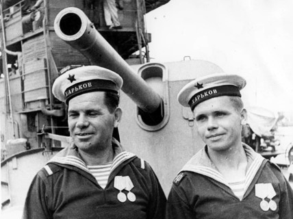 Father and son served as marines on the same ship, Black Sea, Ukraine, 1942