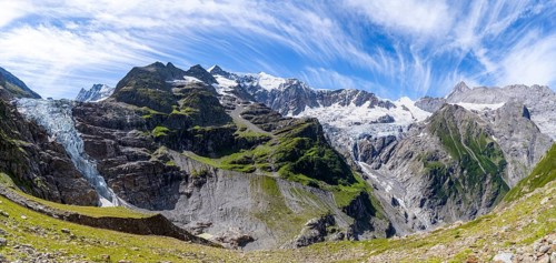 Mountain panorama, picturesque high-alpine mountain landscape with Lower Eismeer glacier range and