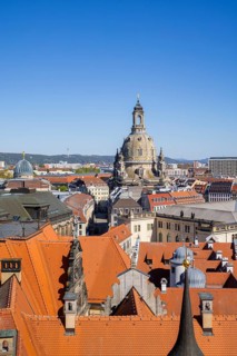 View from the castle tower, across the roofs of the old town to the Church of Our Lady, Dresden,