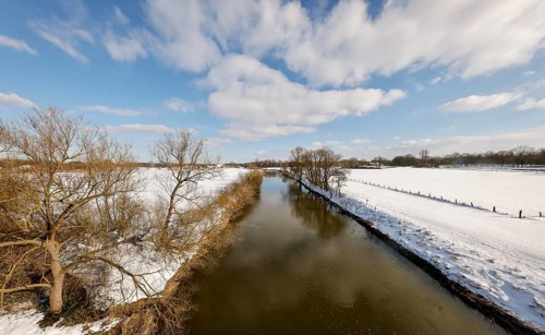 Schermbeck, North Rhine-Westphalia, Germany - Sunny winter landscape in the Ruhr area, ice and snow