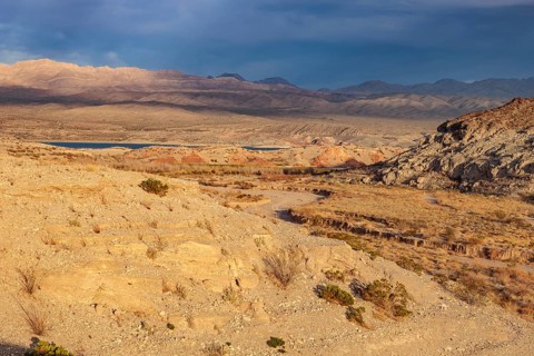 Echo wash drains into the Overton Arm of Lake Mead at Echo Bay, Nevada, USA