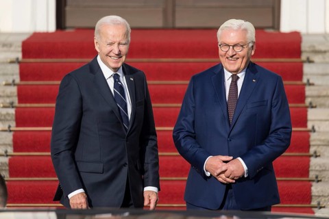 Joe Biden (46th President of the United States) is received by Frank-Walter Steinmeier (President