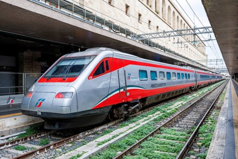 Frecciargento high-speed train from Trenitalia at Roma Termini station in Rome, Italy
