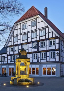 Ferdinand Freiligrath Fountain, monument to the poet by Prof. Georg Hengstenberg, Old Town, Soest,