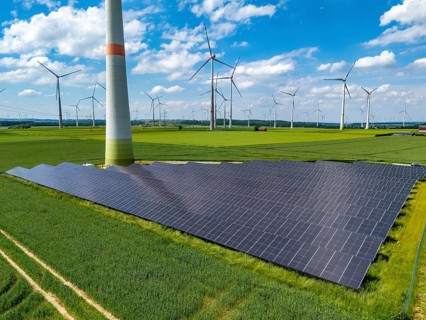 Wind farm near Marsberg, photovoltaic system, utilisation of land for renewable energies,