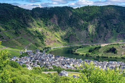The wine town of Bremm, in the district of Cochem-Zell, on the Moselle, Calmont mountain range, on