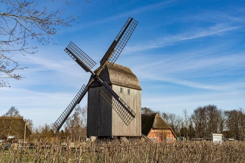 Windmill in the Klockenhagen Open-Air Museum, Ribnitz-Damgarten, Mecklenburg-Western Pomerania,