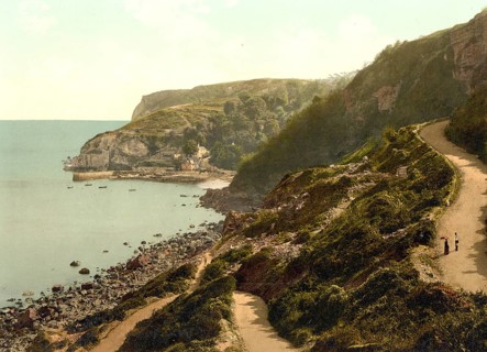 Approach to Babbacombe Beach, Torquay, England, Historic, digitally restored reproduction from a
