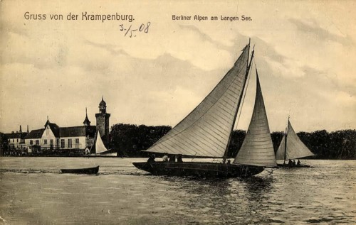 Historical postcard, picture postcard, Krampenburg, Berlin Alps at the Langen See, Berlin, Germany,