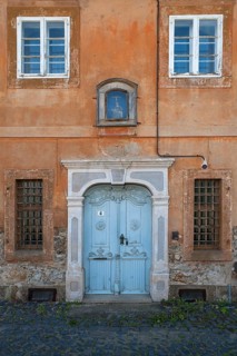 Entrance portal from 1799 of an empty town house, Ostritz, Upper Lusatia, Saxony, Germany