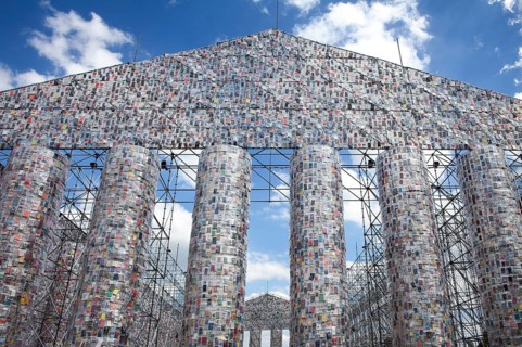 'The Parthenon of Books' by the Argentinian conceptual artist Marta Minujin, banned books,